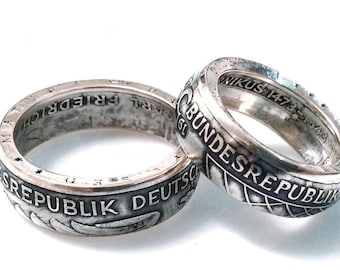 German Coin Ring - Silver Germany 5 Marks - Deutschland - Deutsch mark jewelry souvenir Great for Gift - Handmade Rings from Coins