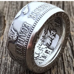 Liberte Egalite Fraternite - Silver French Coin Ring - Français Monnaies - 10 Francs, France - Mens Rings - Liberté, Égalité, Fraternité