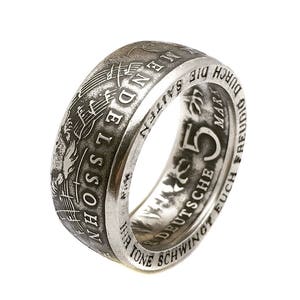 Mendelssohn Coin Ring - German 5 Mark 1984 - Germany - Deutsche - Deutschland - Great for gift - Ringe von Münzen - Wedding - Hochzeit -5DM
