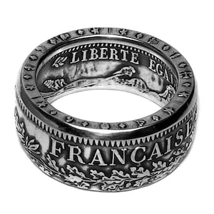 Silver Coin Ring France  &quot;Liberte Egalite Fraternite&quot; - French Rings from Coins - Français Monnaies - 10 Francs - Mens Ring - Silver 900