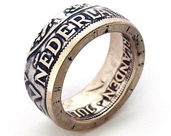 Dutch Silver Guilder Coin Ring, The Netherlands 1961, Size 8.25 US (18.3 mm) - 2 1/2 Gulden - Holland - Guilder- Queen Juliana