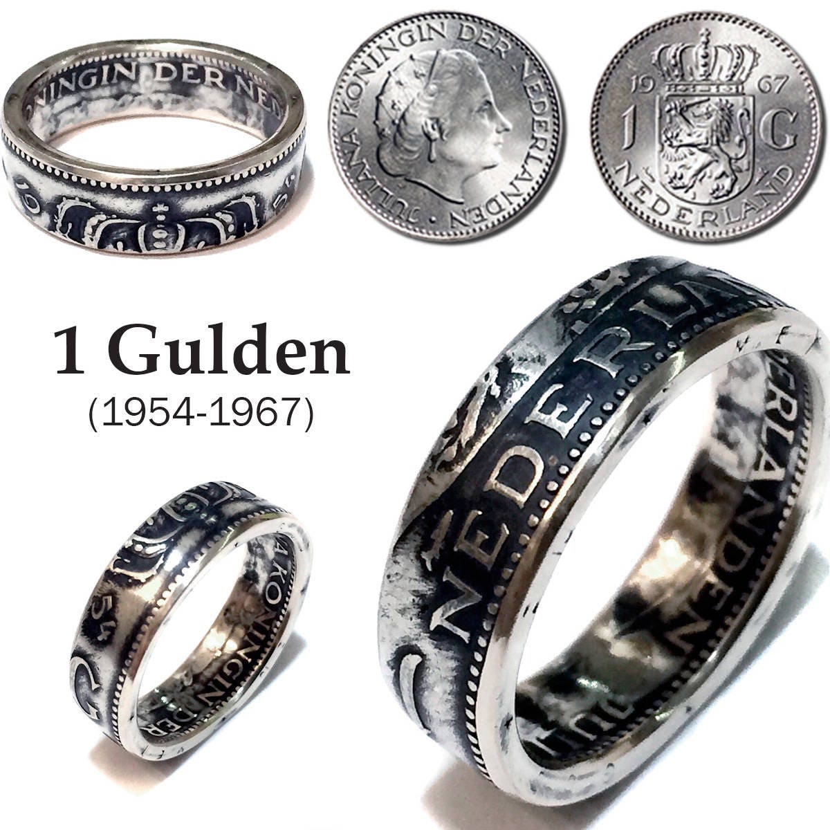 Silver Dutch Coin Ring Netherlands 1 Gulden Handmade Rings Etsy