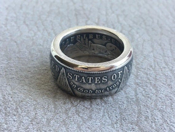Silver MORGAN DOLLAR Coin Ring -  One Dollar United States - USA - American Coins - Double Side -  Mens Ring - Men's