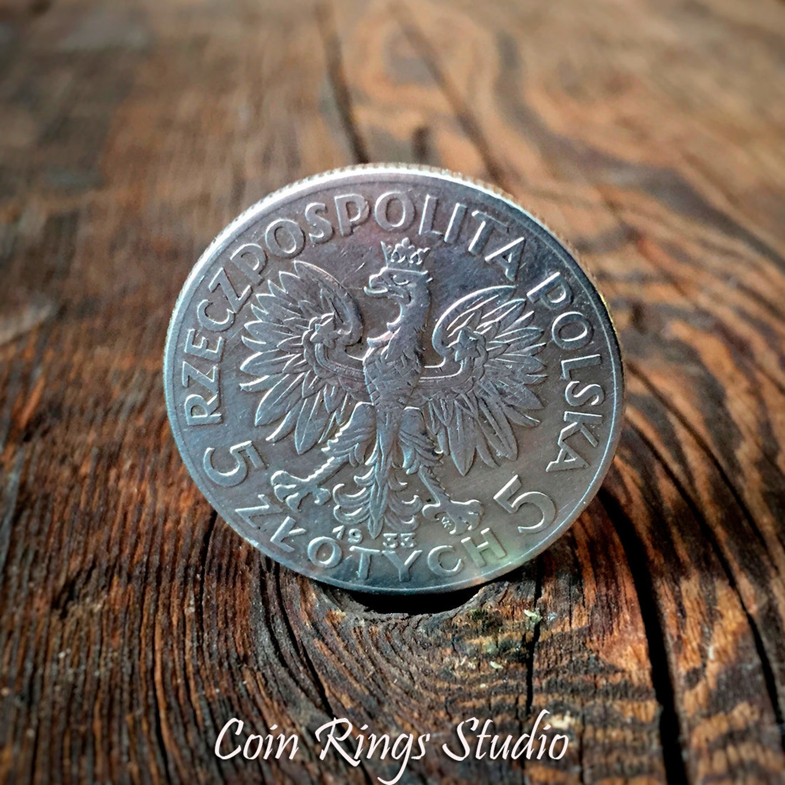 Polish Silver Coin Ring Poland 5 Zlotych Rings From Coins Etsy