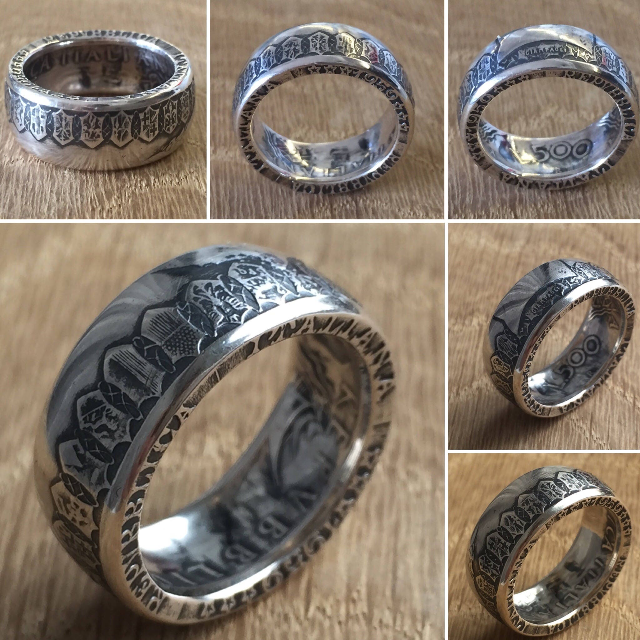 Silver Coin Ring Italy - Italian 500 Lire - Handmade Rings from Coins - Patina - Great for Gift - Italia - jewelry