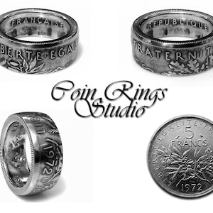 France Coin Ring - French Souvenir from France - 5 Francs - Rings from Coins - Français Monnaies - Silver - different years