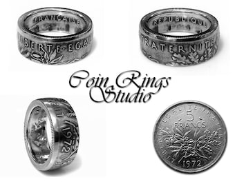 France Coin Ring - French Souvenir from France - 5 Francs - Rings from Coins - Français Monnaies - Silver - different years