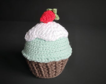 Crochet cupcake with strawberry on the top, Home decorations, Kitchen decor in the UK