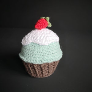 Crochet cupcake with strawberry on the top, Home decorations, Kitchen decor in the UK image 1