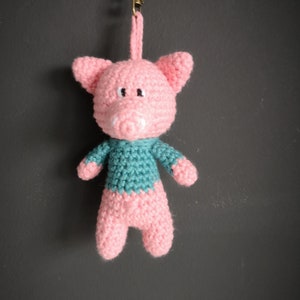 Lovely little pig keyring, Purse charm, Crochet keychain