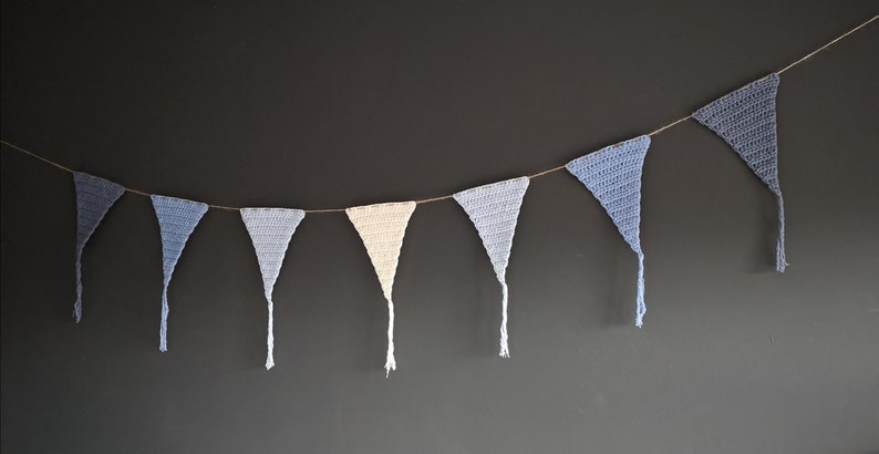 Crochet triangle garland, Baby boy room bunting, Baby shower decorations, Wall hanging nursery image 1