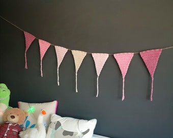 Crochet triangle bunting for girls room, Baby girl shower decorations