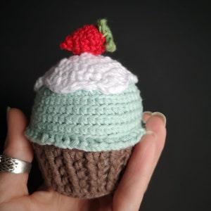 Crochet cupcake with strawberry on the top, Home decorations, Kitchen decor in the UK image 5