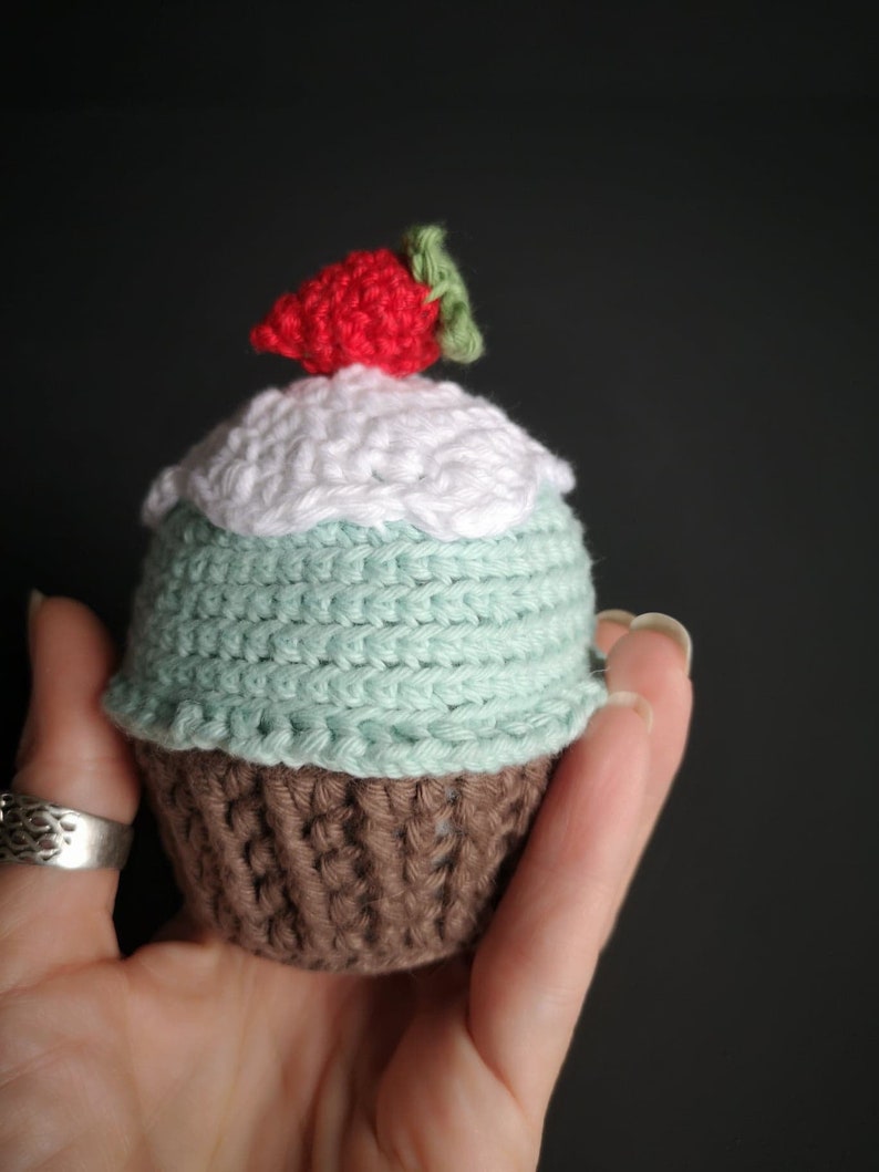 Crochet cupcake with strawberry on the top, Home decorations, Kitchen decor in the UK image 5