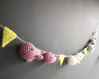 Little whales garland, Wall hanging for baby girl room, Scandinavian crochet bunting, Baby shower gift