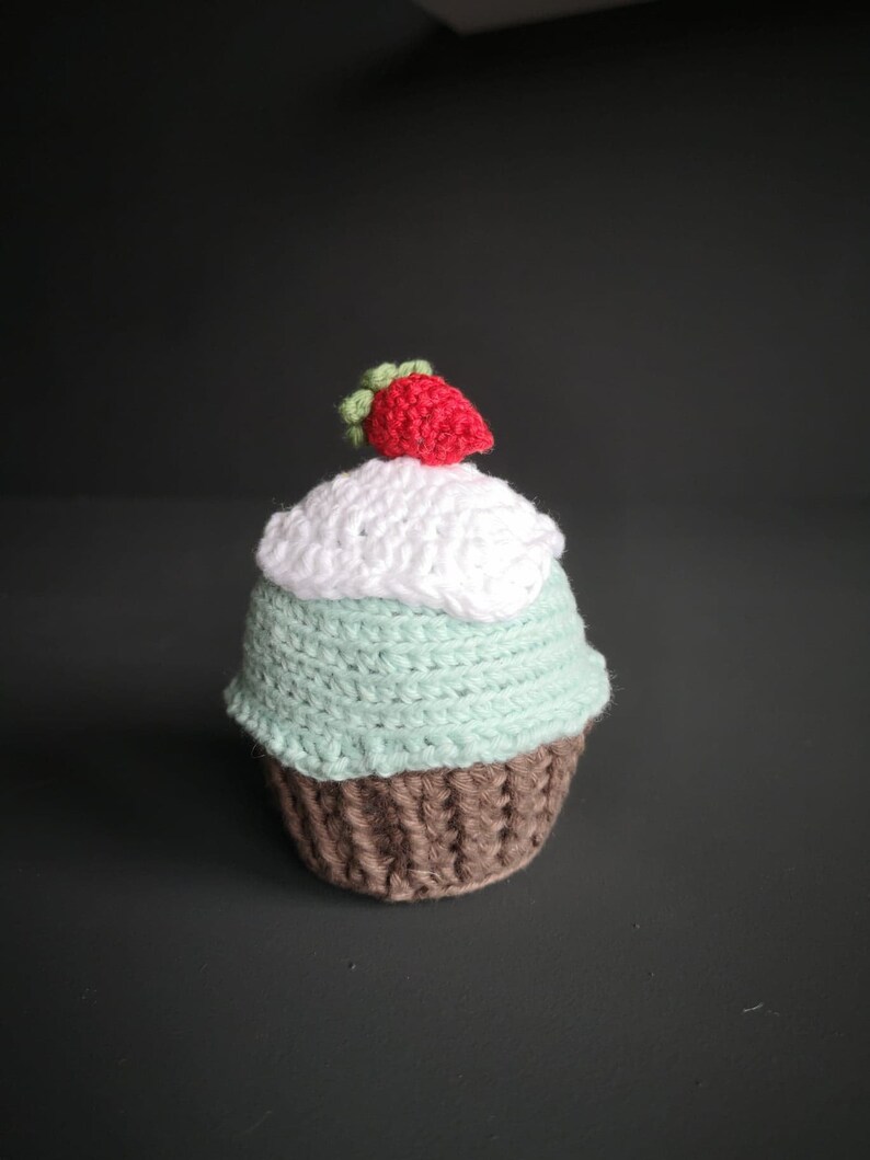 Crochet cupcake with strawberry on the top, Home decorations, Kitchen decor in the UK image 4