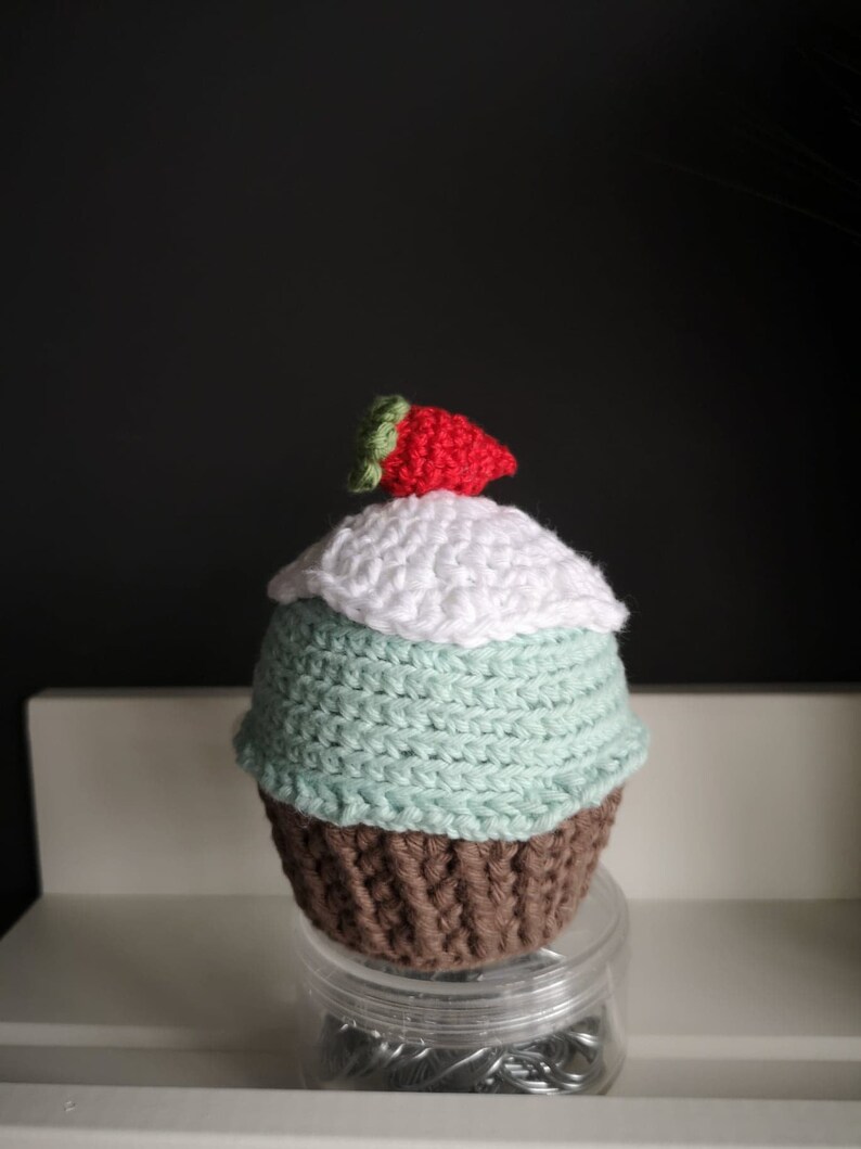 Crochet cupcake with strawberry on the top, Home decorations, Kitchen decor in the UK image 3