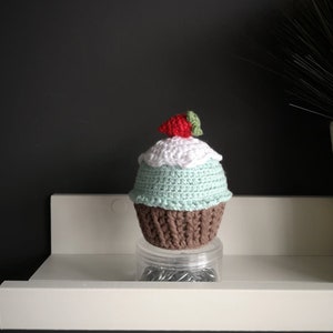 Crochet cupcake with strawberry on the top, Home decorations, Kitchen decor in the UK image 2