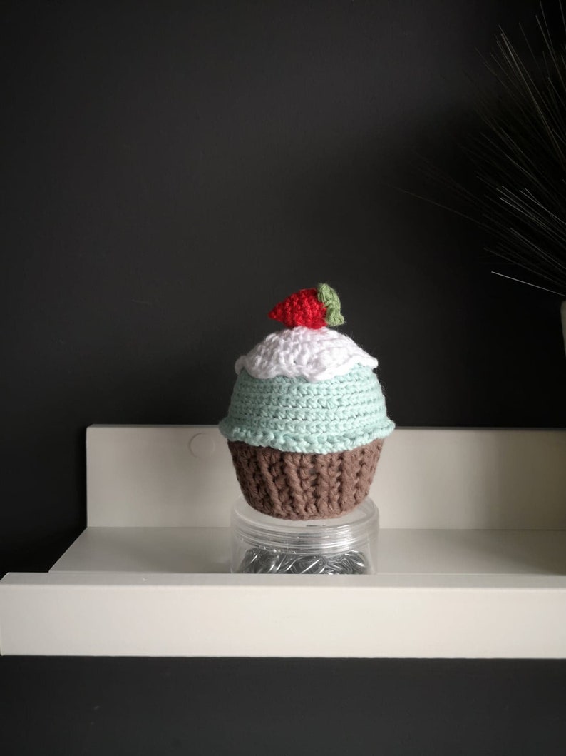 Crochet cupcake with strawberry on the top, Home decorations, Kitchen decor in the UK image 2
