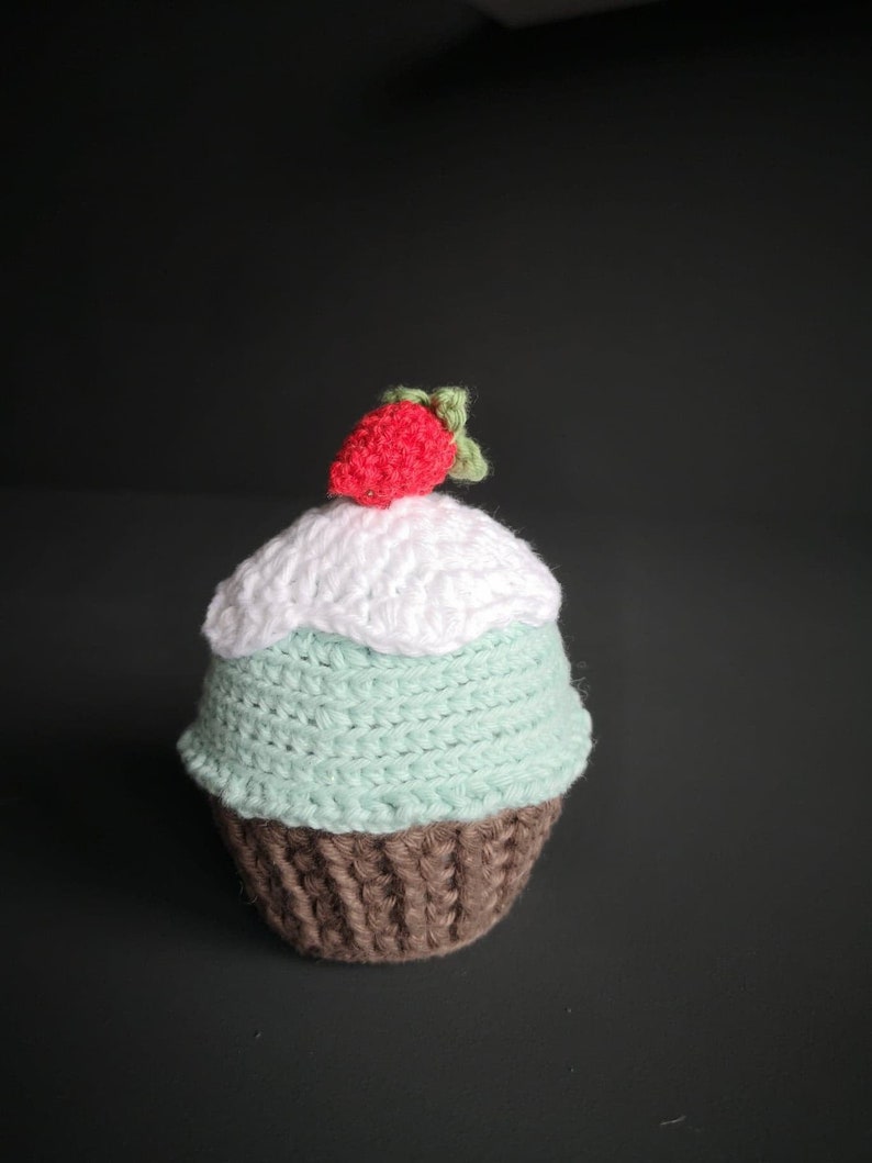 Crochet cupcake with strawberry on the top, Home decorations, Kitchen decor in the UK image 1