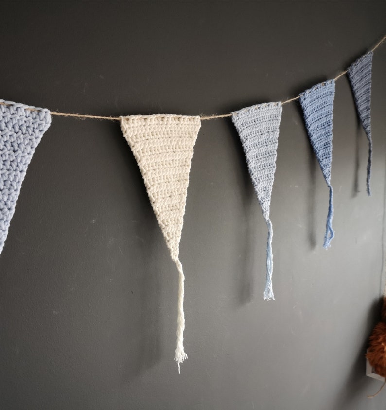Crochet triangle garland, Baby boy room bunting, Baby shower decorations, Wall hanging nursery image 8