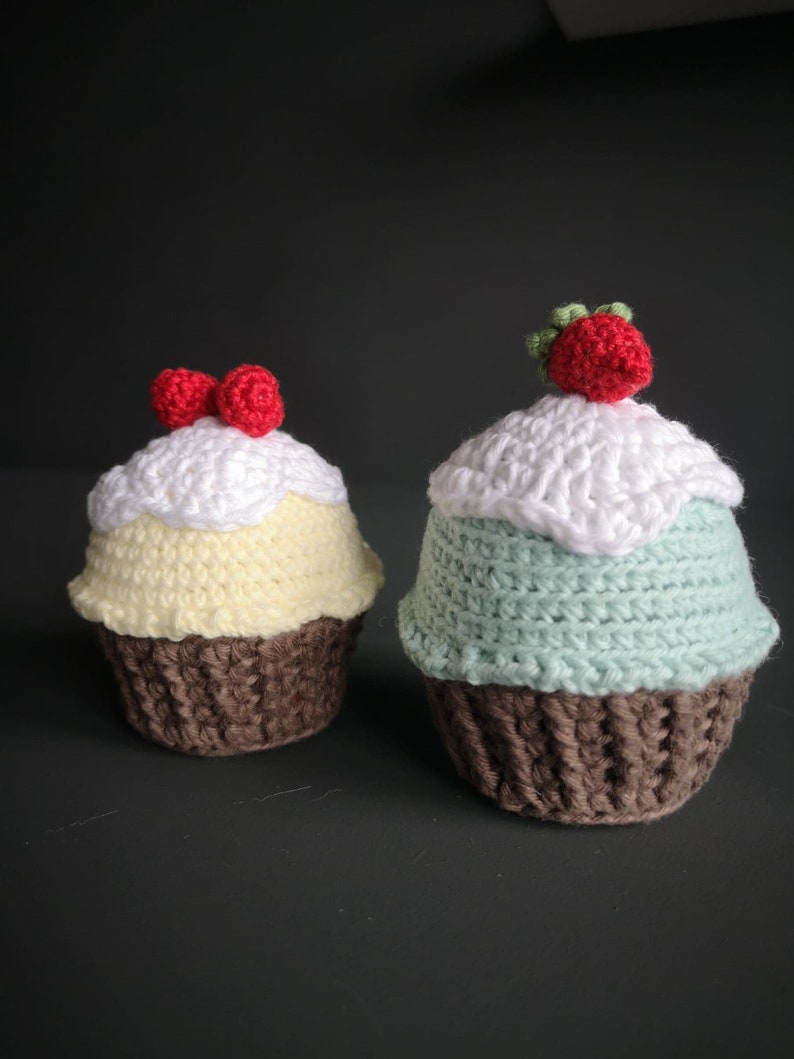 Crochet cupcake with strawberry on the top, Home decorations, Kitchen decor in the UK image 6