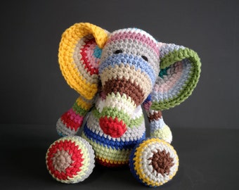 Colourful crochet elephant, Jungle theme baby shower,  Gift for kids