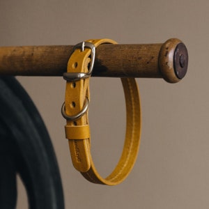Yellow Collar for Tiny Canines: Vegetable Tanned Leather, Ultra-Light Hardware, Custom Brass Tag FIR Air Sunbeam image 1