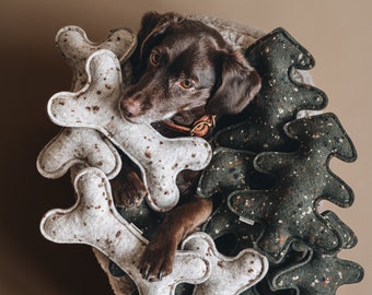 Enchanted Wool Trio: Eco Wool Dog Toys, Bear, Tree, Bone - Nature's Playful Palette for Pups