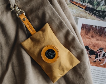 Poop Pouch: Dual-Yellow Waxed Canvas & Leather, Sunlit Walks Await - NOI Sunny Harmony