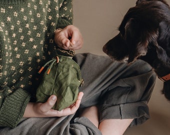 Dog Treat Bag: Green Waxed Canvas & Rich Brown Leather, Handcrafted Elegance for Canine Adventures  - YORK Forest Wanderer