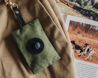 Waste Bag Pouch: Green Waxed Canvas & Dark Black Leather, Night And Day Stress-free Strolls - NOI Midnight Grove