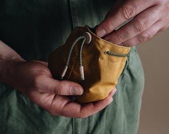 Dog Snack Bag: Sunny Yellow Canvas & Neutral Beige Leather, Elegant Design Meets Function - YORK Dawn's Whisper