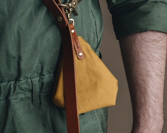 Dog Treat Pouch: Radiant Yellow Canvas with Earthy Brown Leather Hues, Artisan Crafted for Style & Utility - YORK Golden Harvest