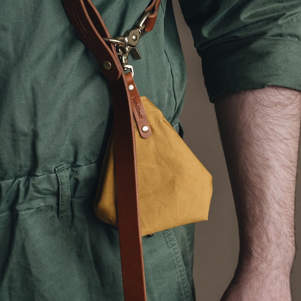 Dog Treat Pouch: Radiant Yellow Canvas with Earthy Brown Leather Hues, Artisan Crafted for Style & Utility - YORK Golden Harvest