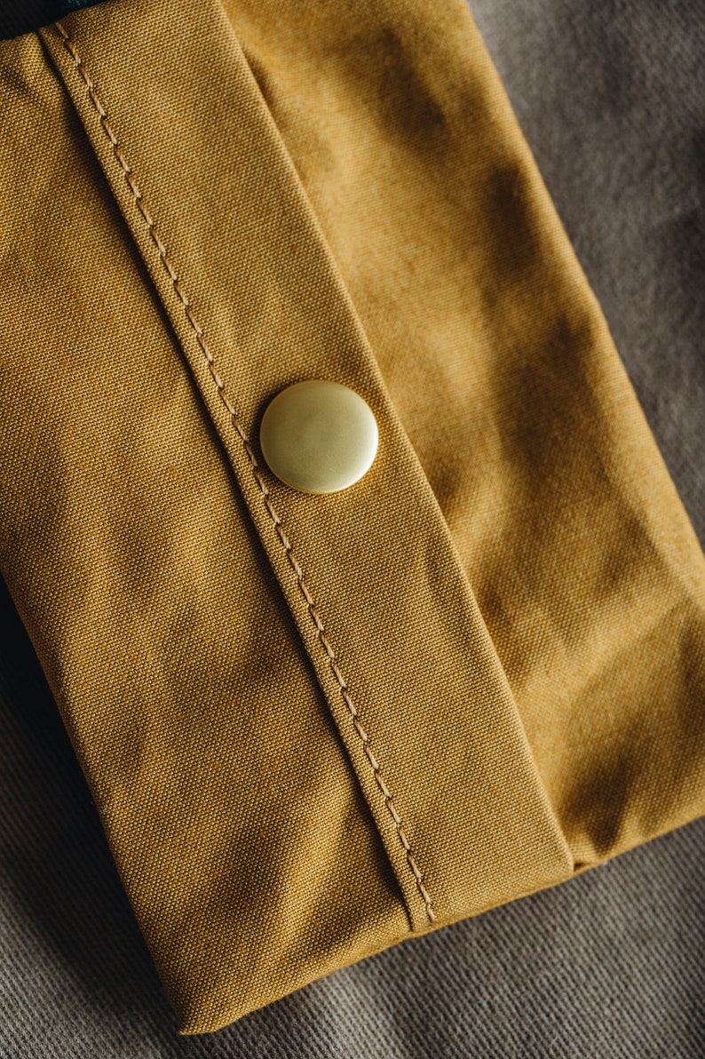 Poop Bag Holder: Luxe Yellow Waxed Canvas & Rich Brown Leather, Essential Elegance on Everyday Walks NOI Golden Earth image 3