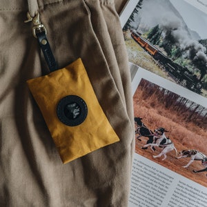 Poop Bag Holder: Luxe Yellow Waxed Canvas & Rich Brown Leather, Essential Elegance on Everyday Walks NOI Golden Earth Black