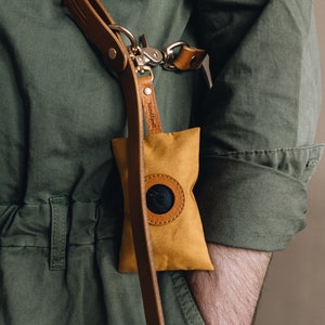 Poop Bag Holder: Luxe Yellow Waxed Canvas & Rich Brown Leather, Essential Elegance on Everyday Walks NOI Golden Earth Brown