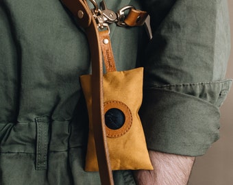 Poop Bag Holder: Luxe Yellow Waxed Canvas & Rich Brown Leather, Essential Elegance on Everyday Walks - NOI Golden Earth