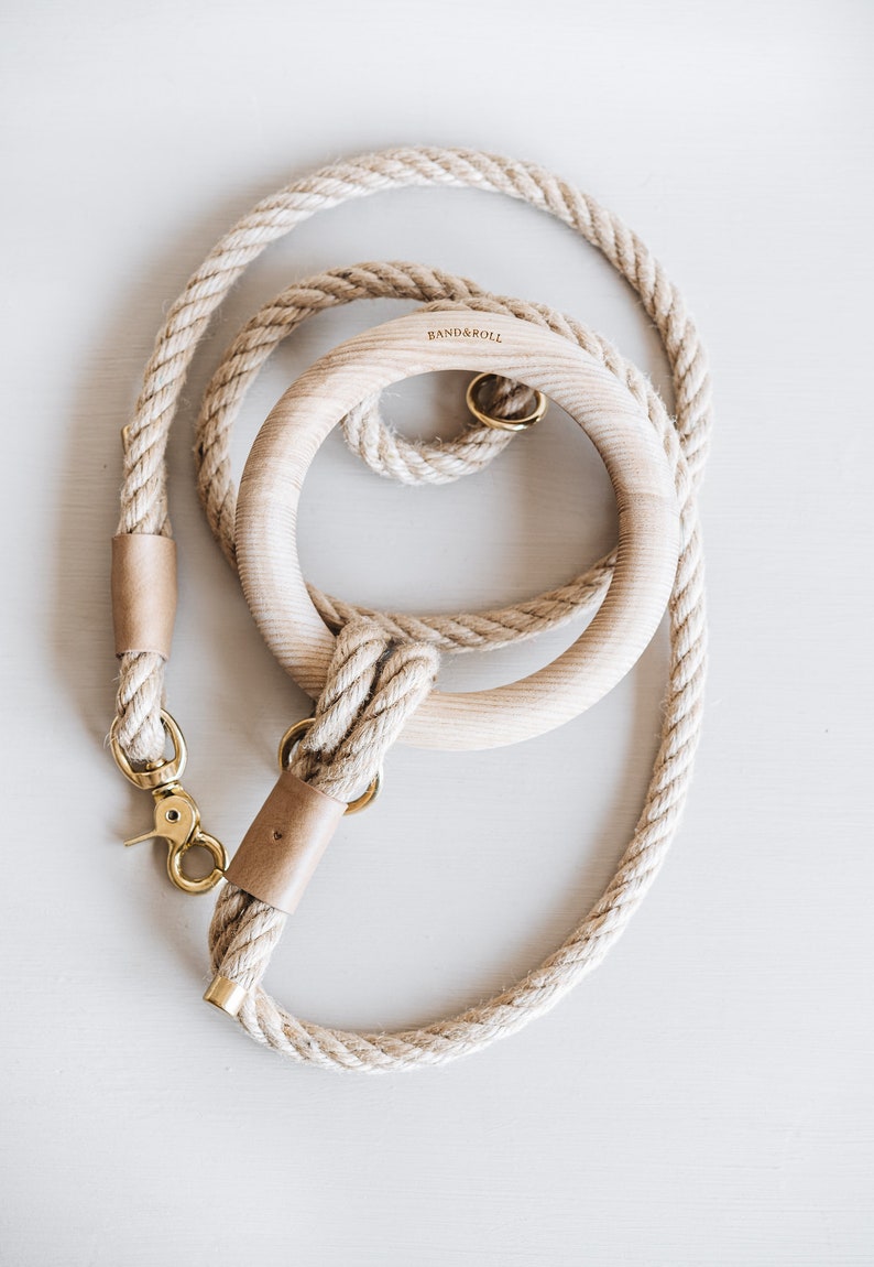 Dog rope leash with wooden ring handle dog rope lead Etsy