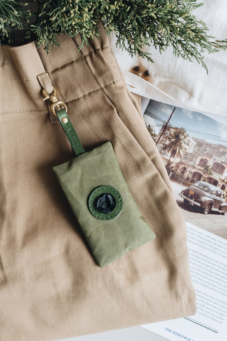 Dog poop bag holder with snaphook grey green yellow NOI Etsy