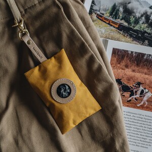 Poop Bag Holder: Luxe Yellow Waxed Canvas & Rich Brown Leather, Essential Elegance on Everyday Walks NOI Golden Earth Beige