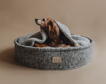 Premium Hundebett Wolle - Saisonales Wendekissen, gemütliches Haustierbett, elegantes Wohnkultur Geschenk für Hundeliebhaber, Misty Morning Grey | Hain