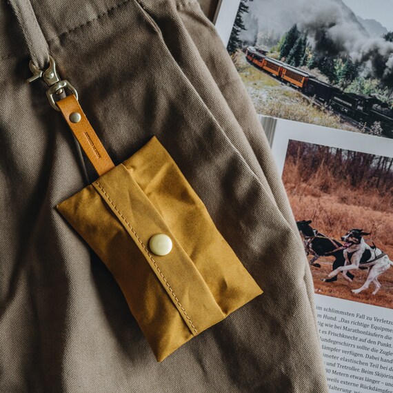Waxed Canvas Dog Poop Bag Holder: Leather & Brass Dispenser 