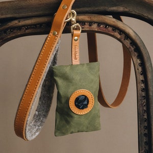 Poop Bag Holder: Luxe Yellow Waxed Canvas & Rich Brown Leather, Essential Elegance on Everyday Walks NOI Golden Earth image 10