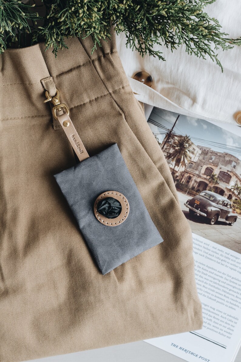 Dog poop bag holder with snaphook grey green yellow NOI Etsy