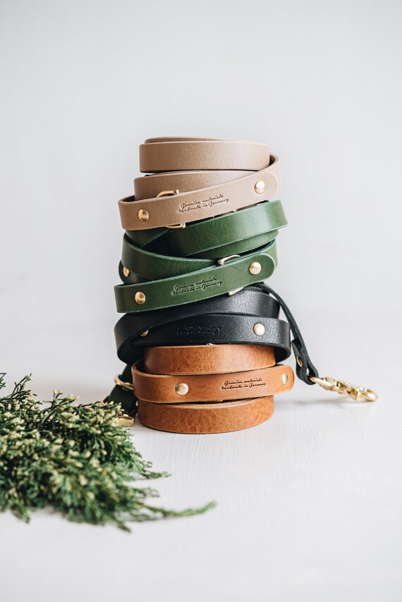 Crossbody dog leather leash handsfree adjustable tan Etsy