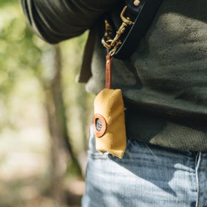 Poop Bag Holder: Luxe Yellow Waxed Canvas & Rich Brown Leather, Essential Elegance on Everyday Walks NOI Golden Earth image 5