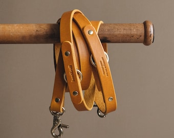 Sunlit Yellow Leather Crossbody Leash Crafted for Small Breeds, Vegetable Tanned Leather, Adjustable Style - LASSO Air Golden Hour