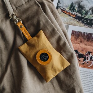 Poop Bag Holder: Luxe Yellow Waxed Canvas & Rich Brown Leather, Essential Elegance on Everyday Walks NOI Golden Earth Yellow